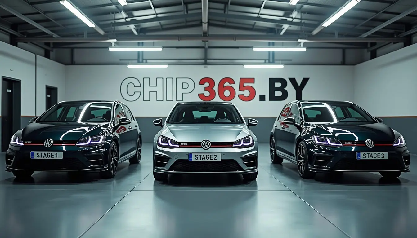 Три тюнингованных Volkswagen Golf на этапах Stage 1, Stage 2 и Stage 3 от автосервиса Chip365.by в Минске.