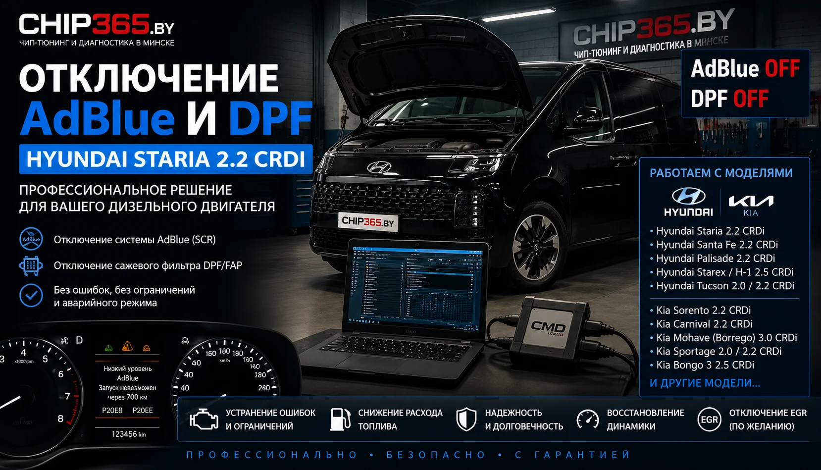 Отключение AdBlue и DPF на Hyundai Staria 2.2 CRDi в Минске