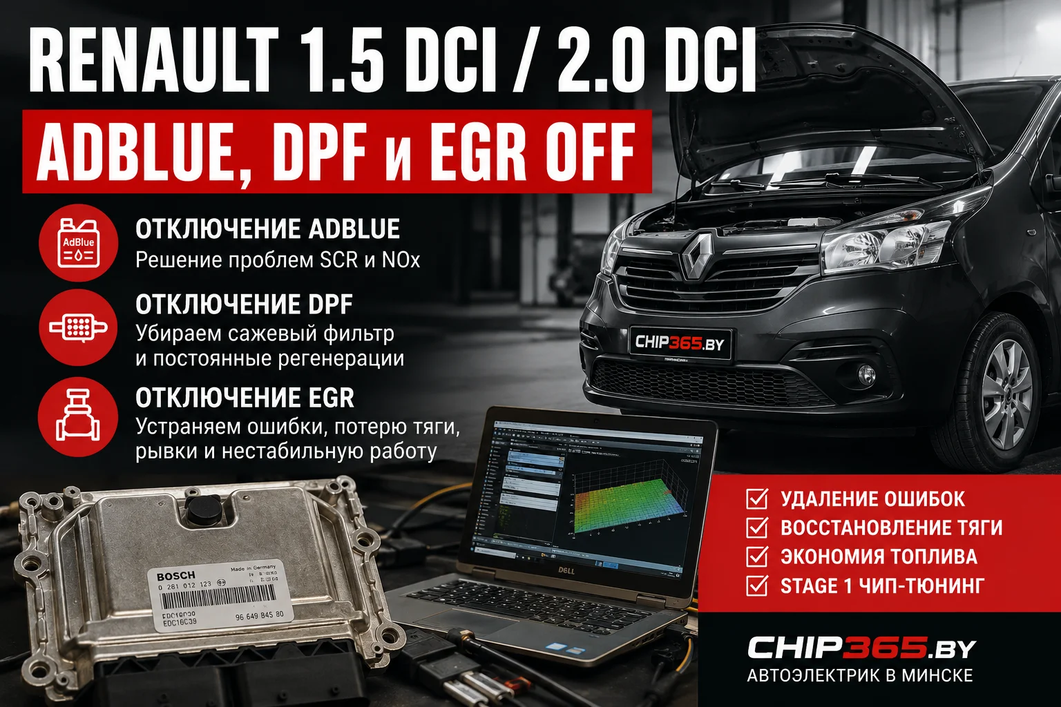 Renault 1.5 dCi и 2.0 dCi AdBlue OFF DPF OFF EGR OFF в Минске