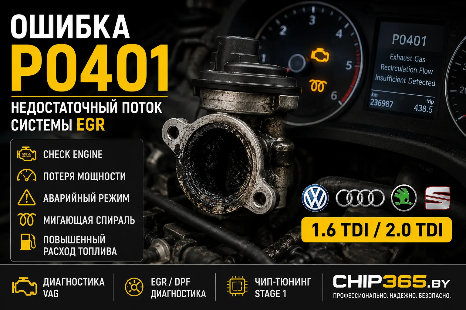 Ошибка P0401 EGR Volkswagen Audi 2.0 TDI