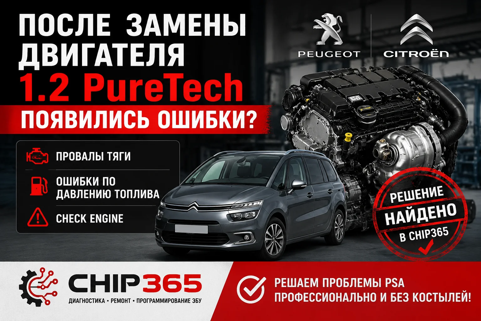 После замены двигателя 1.2 PureTech появились ошибки и провалы тяги на Peugeot и Citroen