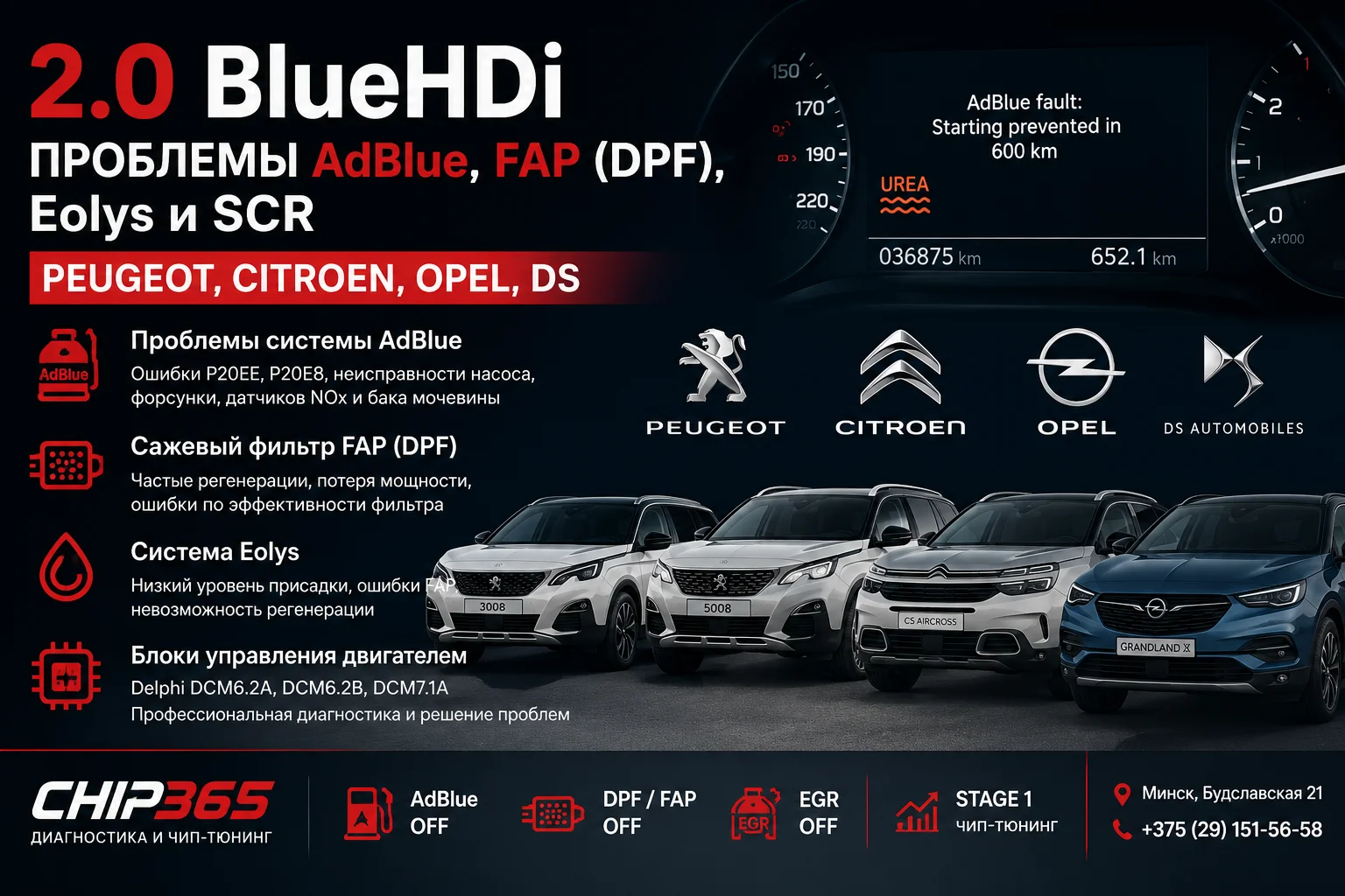 2.0 BlueHDi AdBlue FAP DPF Eolys SCR Peugeot Citroen Opel